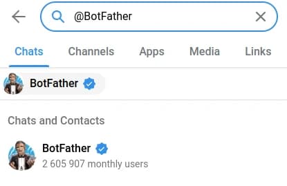 Showing BotFather